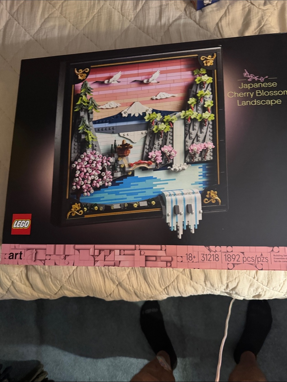 Lego Japanese Cherry Blossom Landscape Wall Scene - Pink, Blue, White, Green